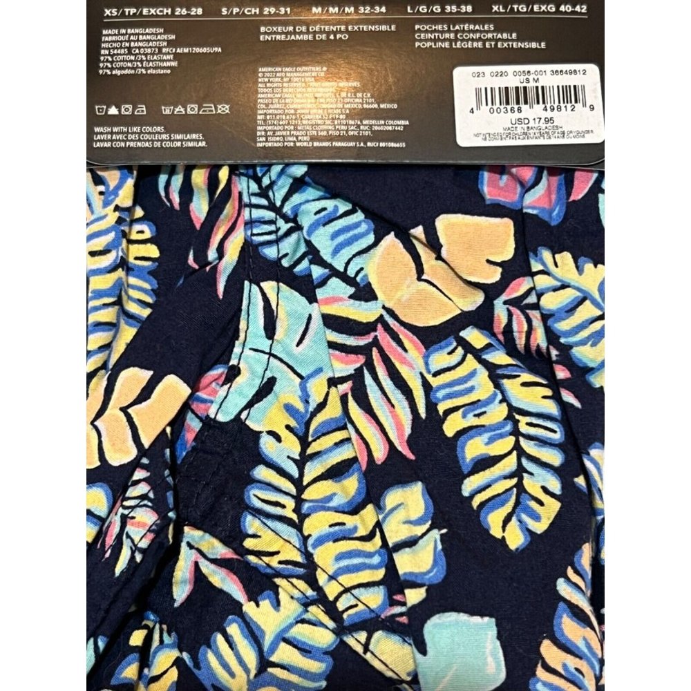NWT AMERICAN EAGLE Stretch Lounge Boxer Underwear Sz M Navy Blue Leaves - Picture 2 of 4